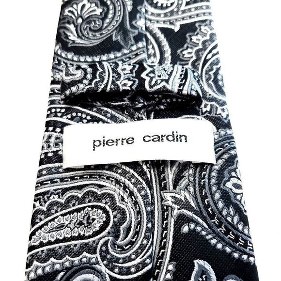 Pierre Cardin Paisley Woven Gray Skinny Polyester Tie - Picture 3 of 6